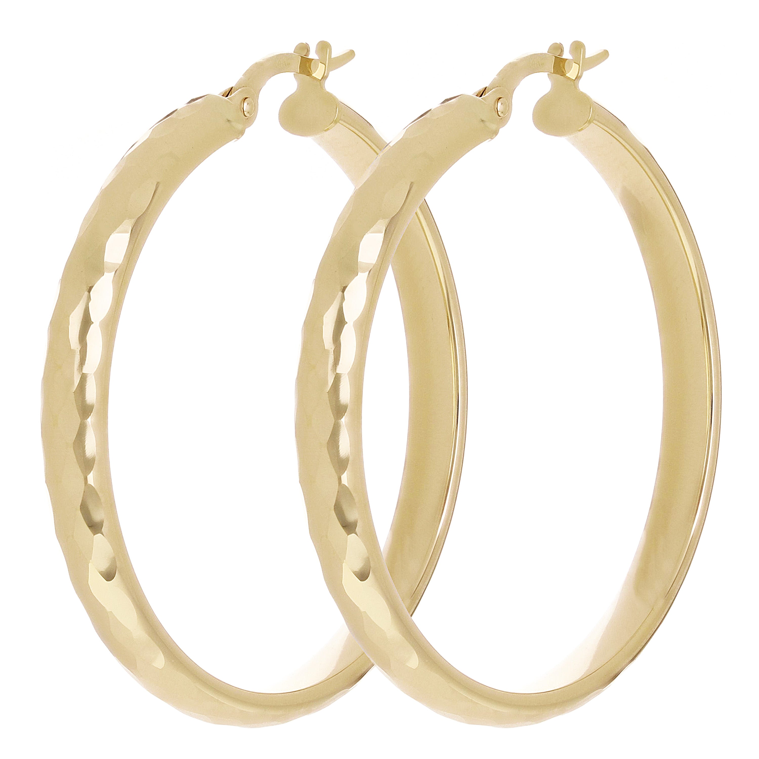 Italian 14k Yellow Gold Hollow Diamond Cut Hoop Earrings 1.4" 3.8mm 3.1 grams