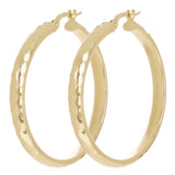 Italian 14k Yellow Gold Hollow Diamond Cut Hoop Earrings 1.4" 3.8mm 3.1 grams