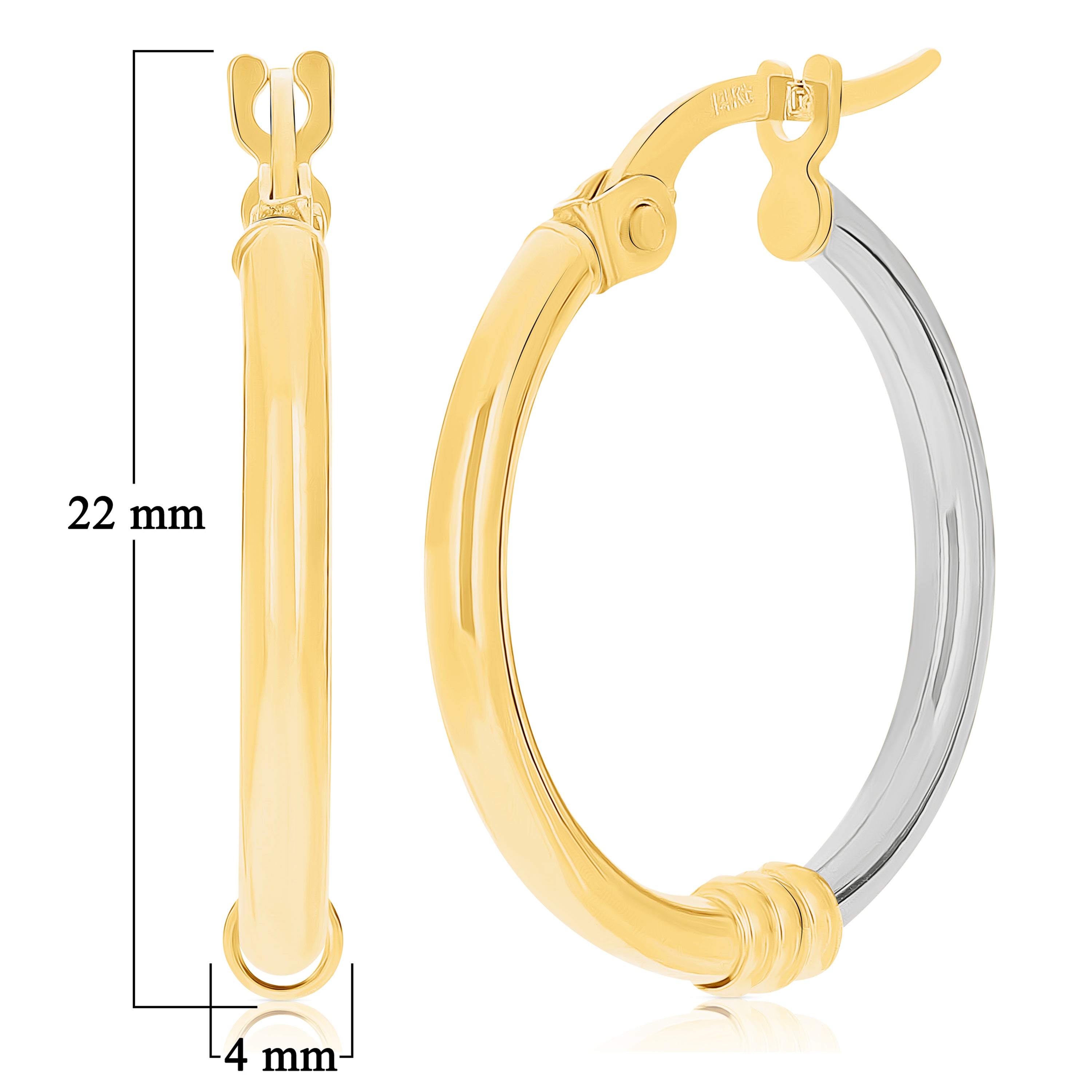 Italian 14k Yellow & White Gold Bright Shine Small Thick Hollow Hoop Earrings