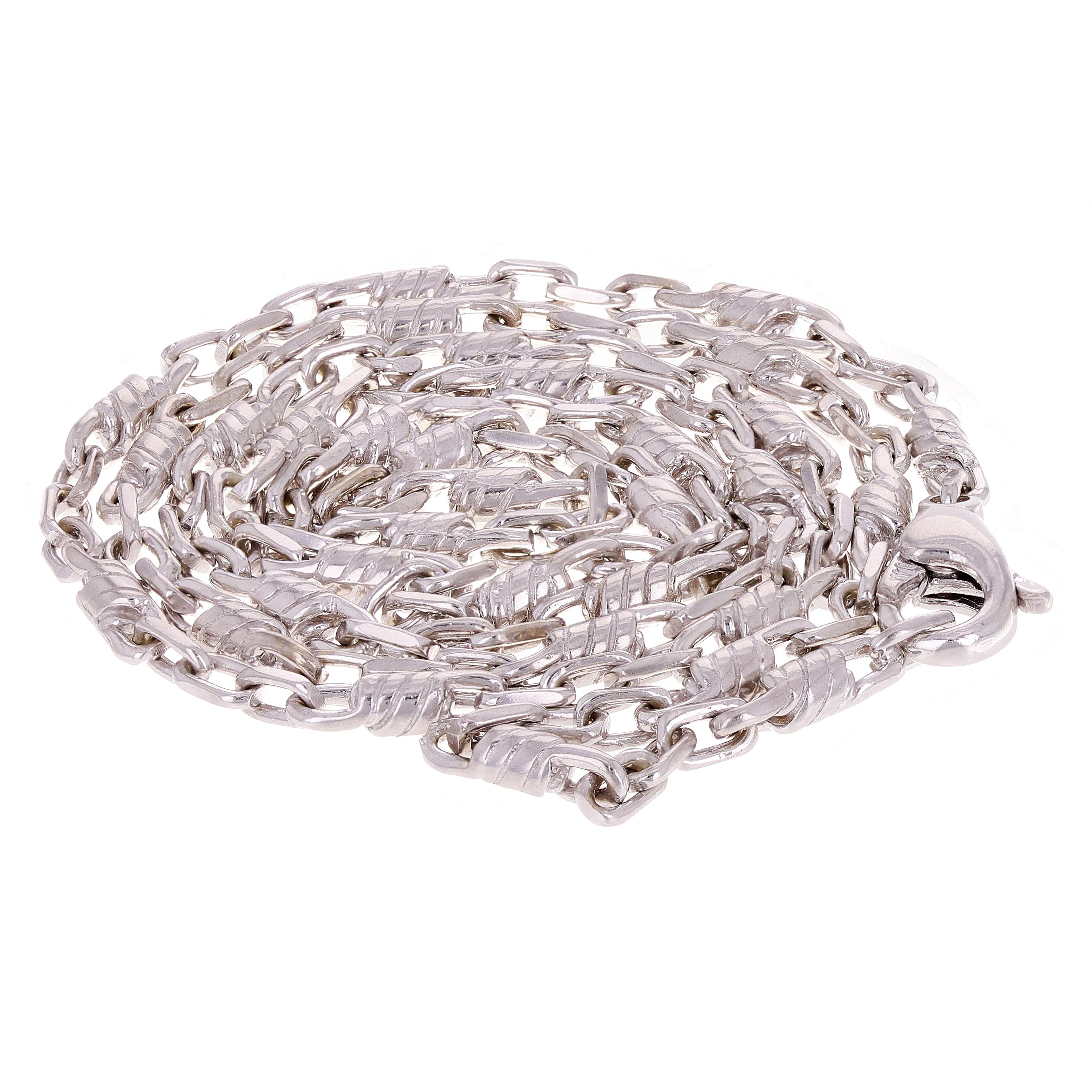 14k White Gold Solid Handmade Fashion Link Necklace 20" 3.2mm 22.2 grams - White,20" 22.2 grams