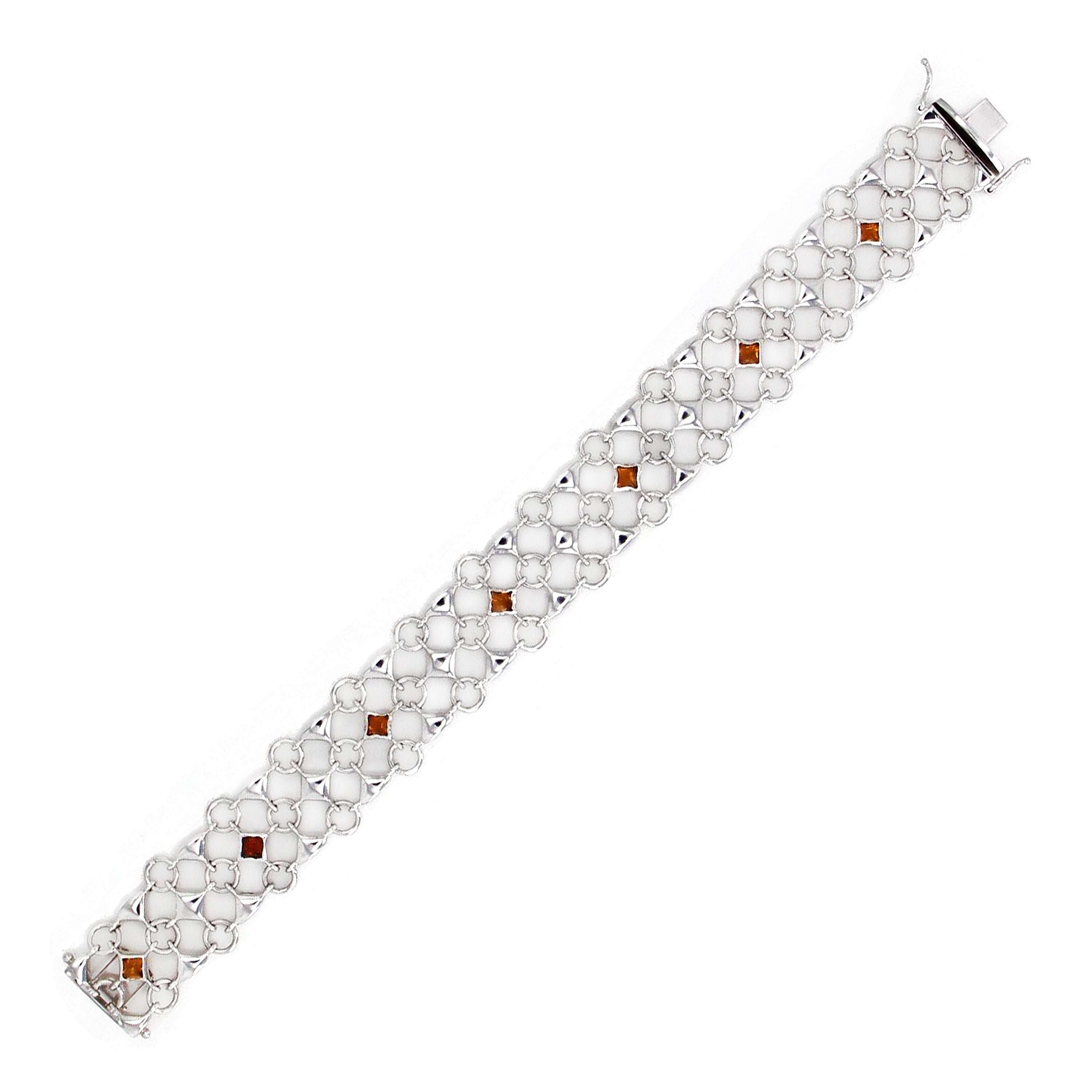 Italian 14k White Gold Link Bracelet with Citrine Gemstones 18mm 7.25" 25 grams