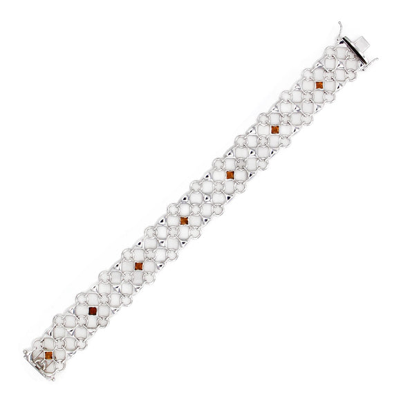 Italian 14k White Gold Link Bracelet with Citrine Gemstones 18mm 7.25