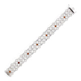 Italian 14k White Gold Link Bracelet with Citrine Gemstones 18mm 7.25" 25 grams