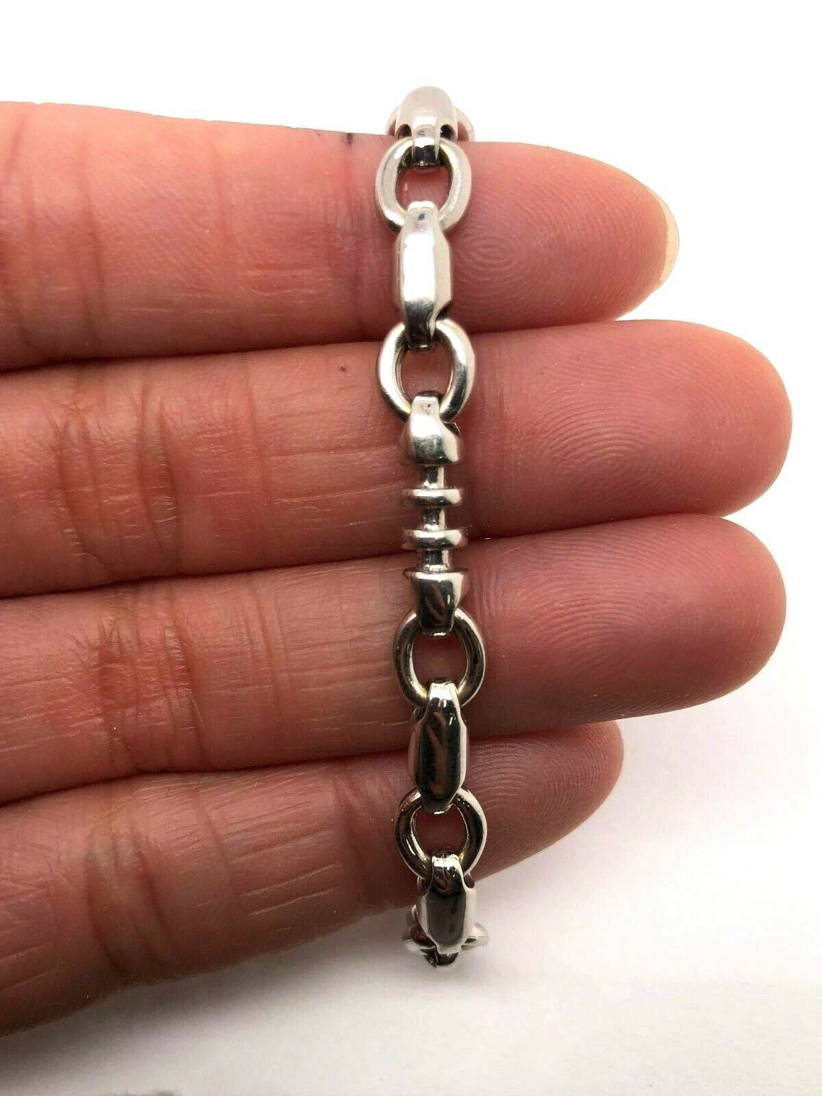 14k White Gold Handmade Fashion Link Bracelet 8" 6.3mm 23.5 grams - 8"