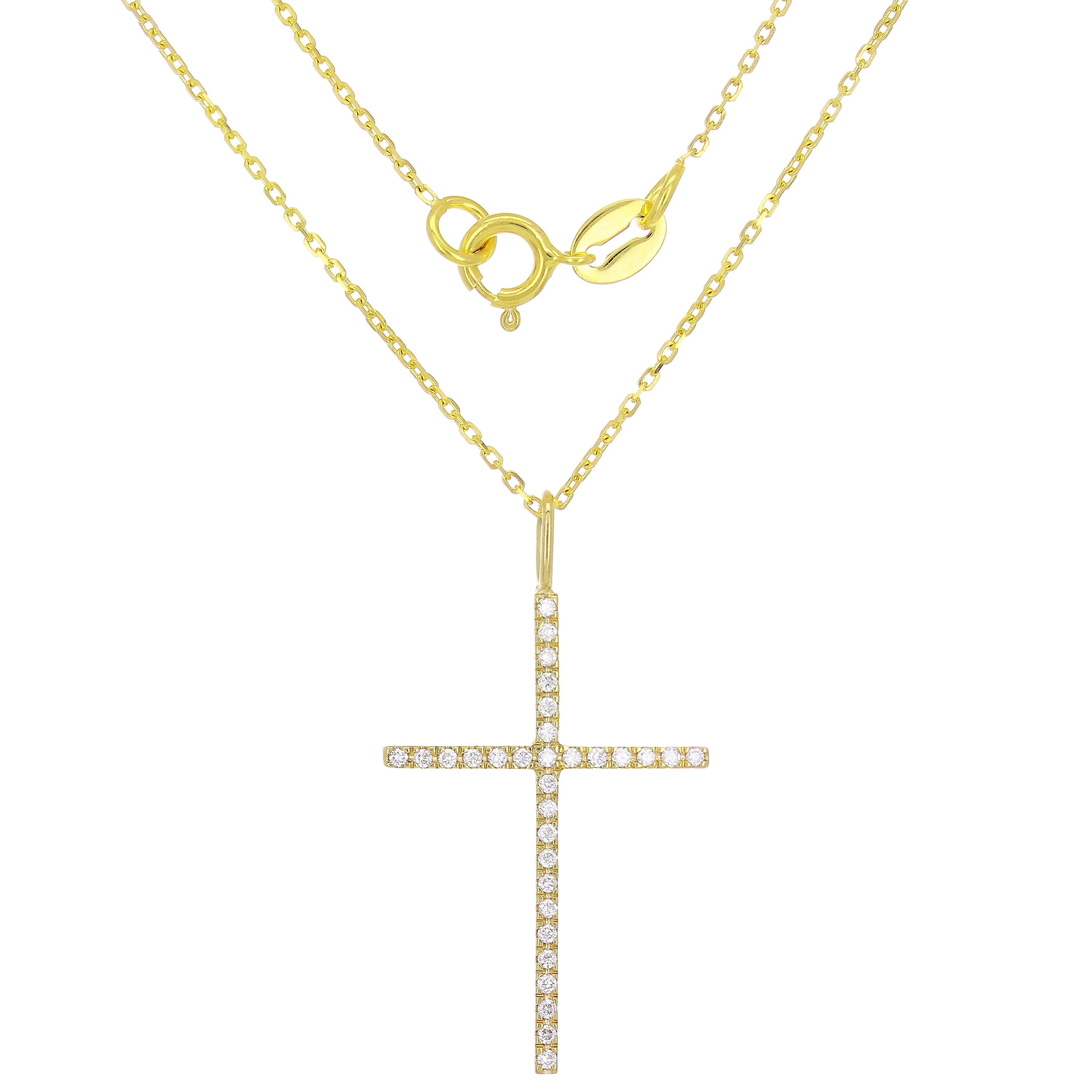 14k Yellow Gold Diamond Cross Pendant Necklace 18" - Yellow