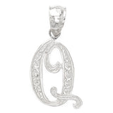 14k White Gold Initial Letter Q Alphabet Charm Pendant - Letter Q,White
