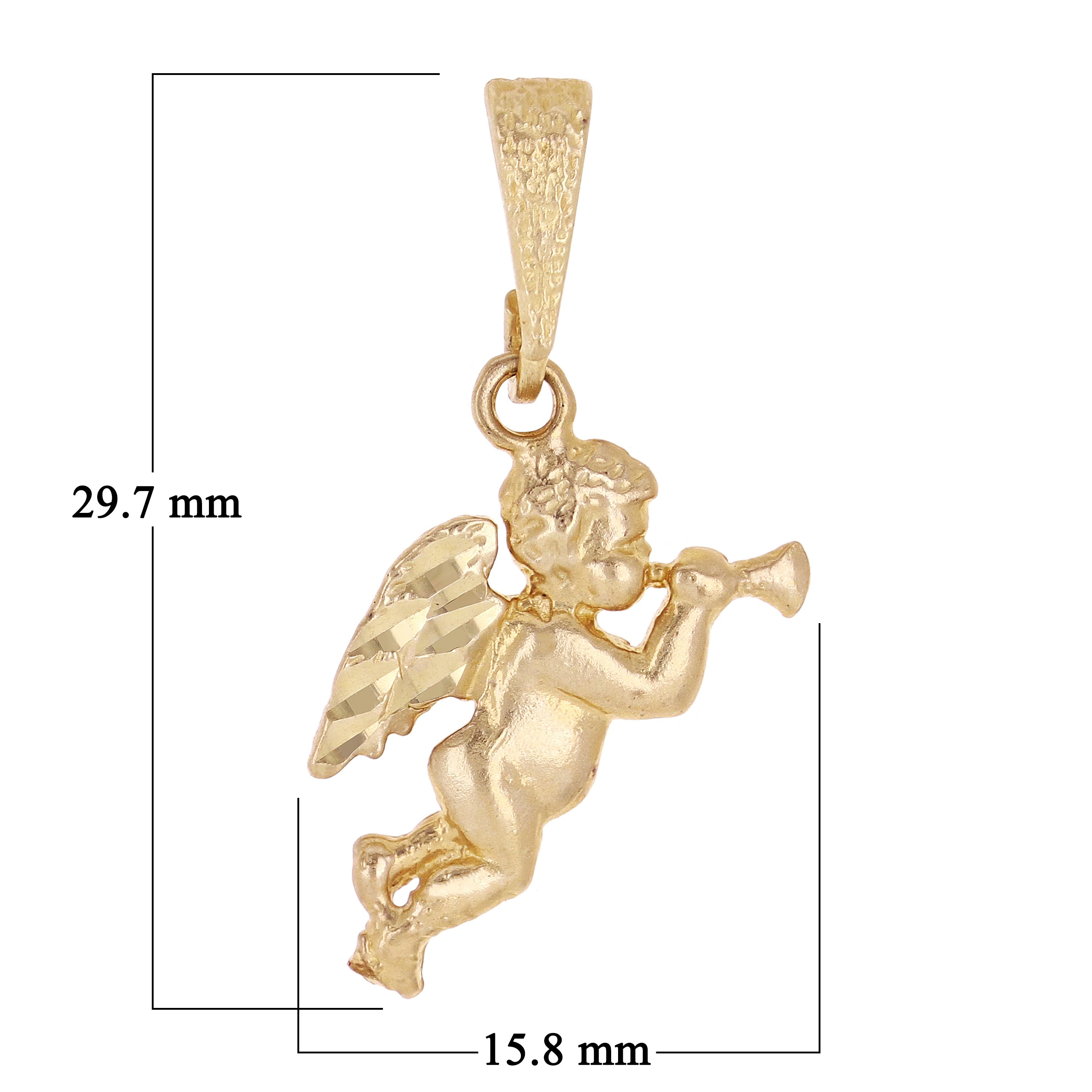 14k Yellow Gold Baby Angel Playing Trumpet Horn Charm Pendant 1.7 grams
