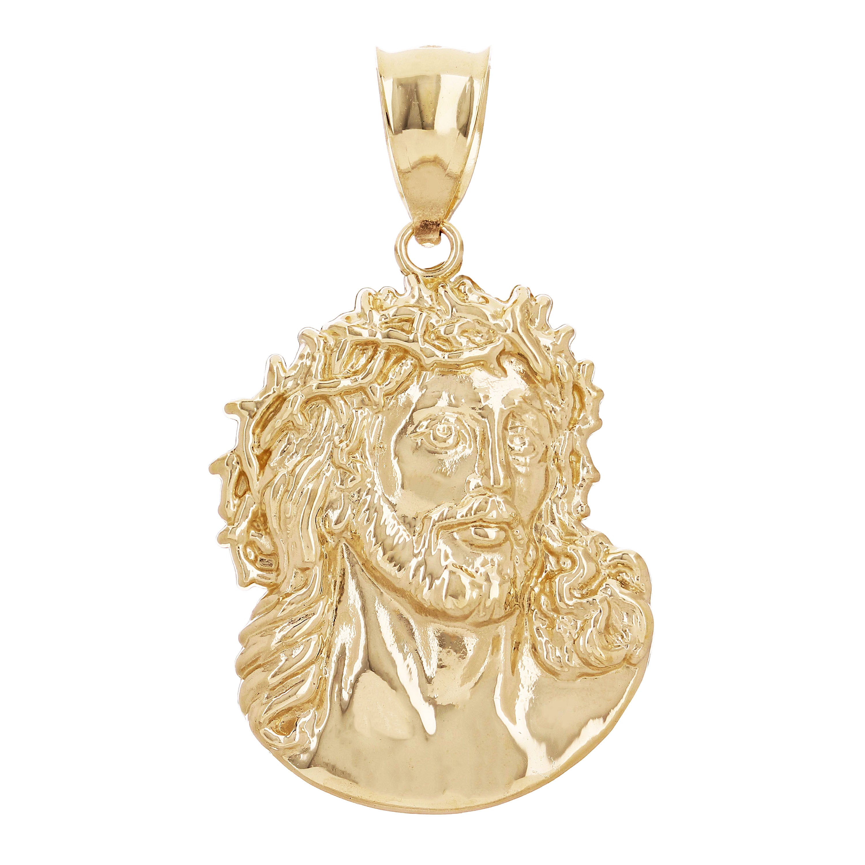 14k Yellow Gold Jesus Head Face Charm Pendant 1.6" 4.1 grams