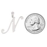 14k White Gold Initial Letter N Alphabet Charm Pendant - Letter N,White