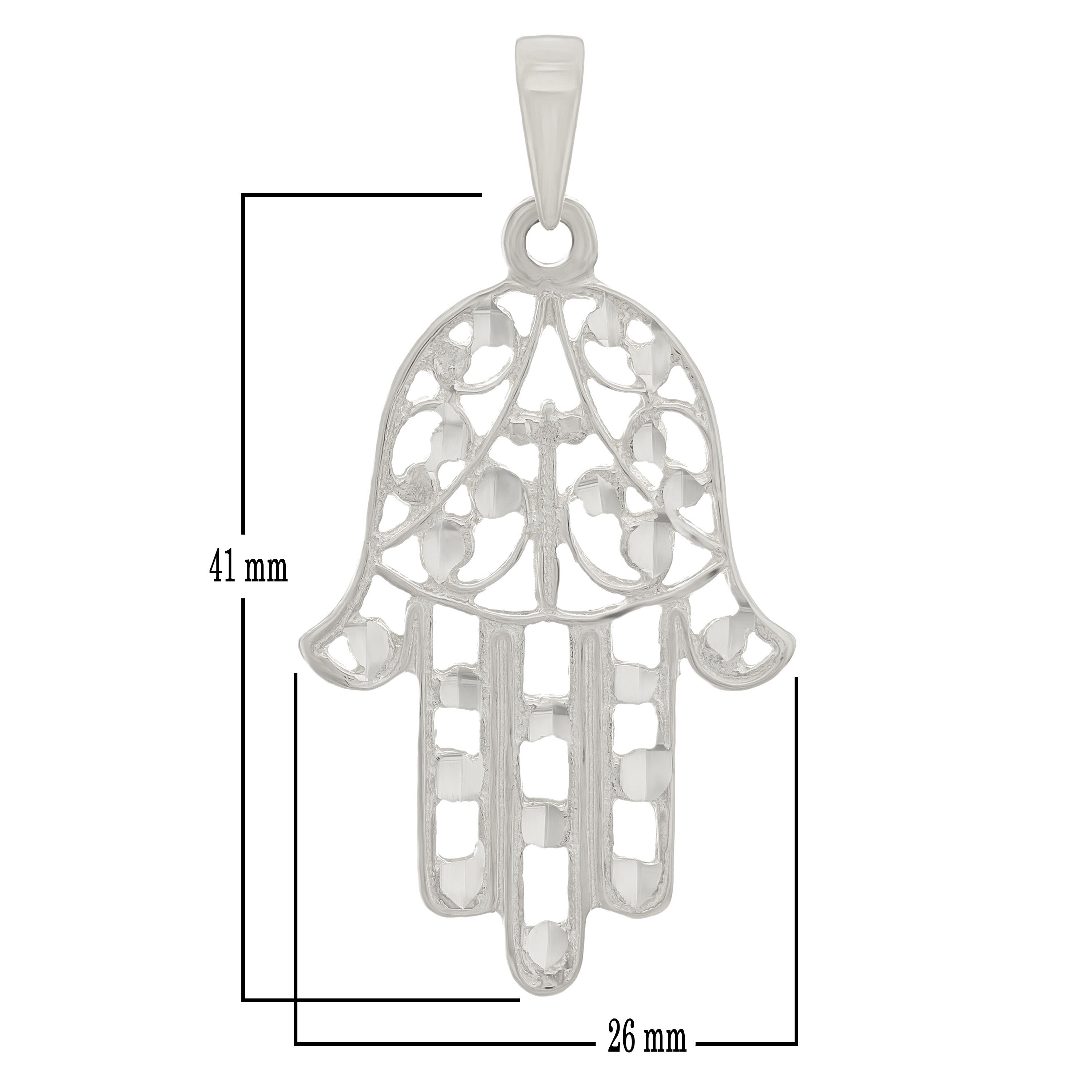 14k White Gold Hamsa Hand Of Fatima Evil Eye Pendant - White