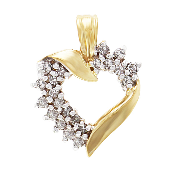 10k Yellow Gold 0.28ctw Diamond Cluster Open Heart Pendant