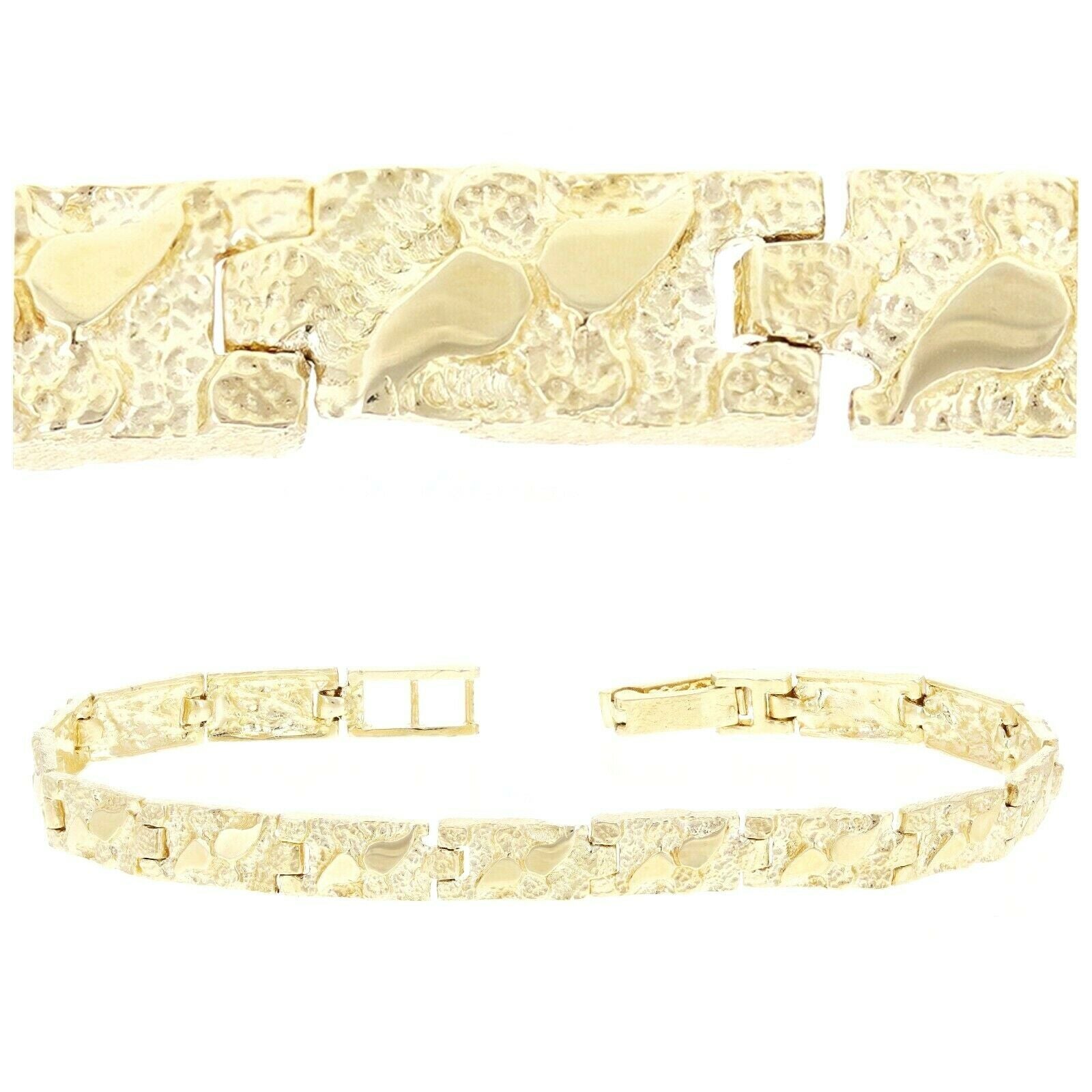 14k Yellow Gold Solid Nugget Bracelet Adjustable 7" 5.5mm 10-11 grams - 7"
