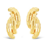 Italian 14k Yellow Gold Bamboo Texture Triple Macaroni Link Stud Earrings - Yellow