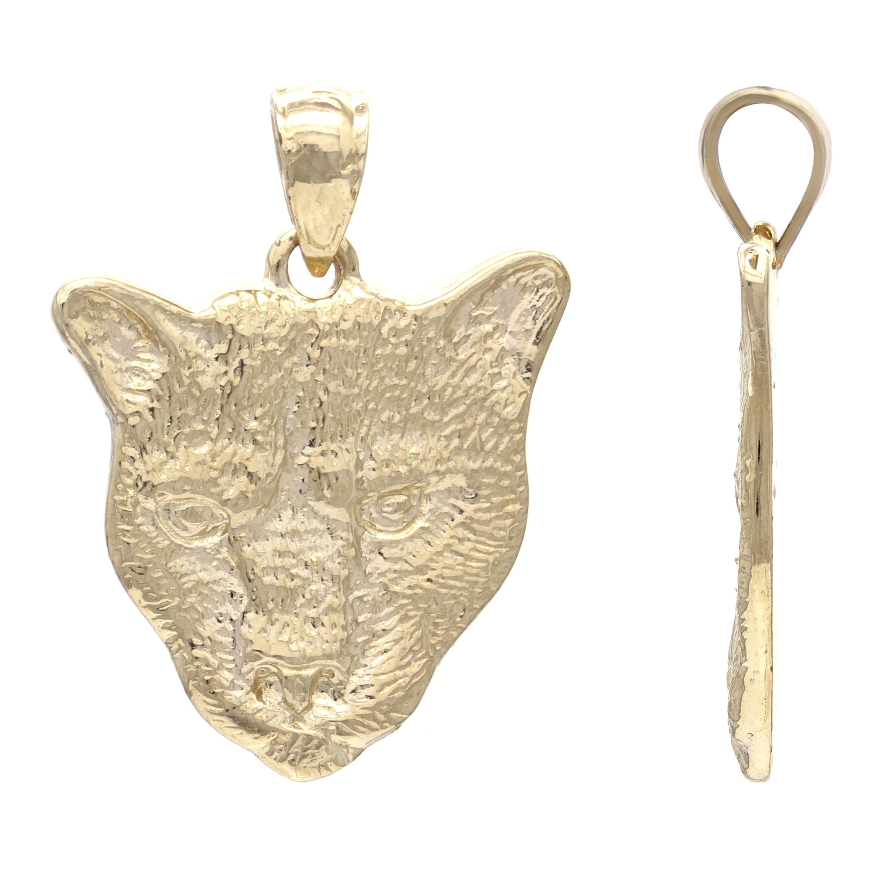 14k Yellow Gold Mountain Lion Cougar Puma Panther Head Charm Pendant 4.4 grams - Yellow