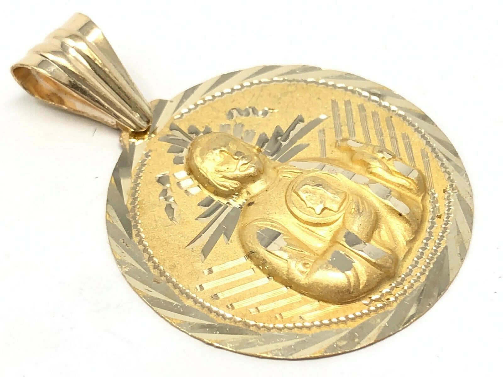 14k Yellow Gold Saint Jude Medal Round Religious Charm Pendant 1.74" 7.1 grams