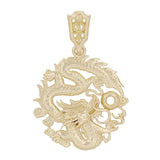 14k Yellow Gold Detailed Traditional Chinese Circle Dragon Semi-Mount Pendant