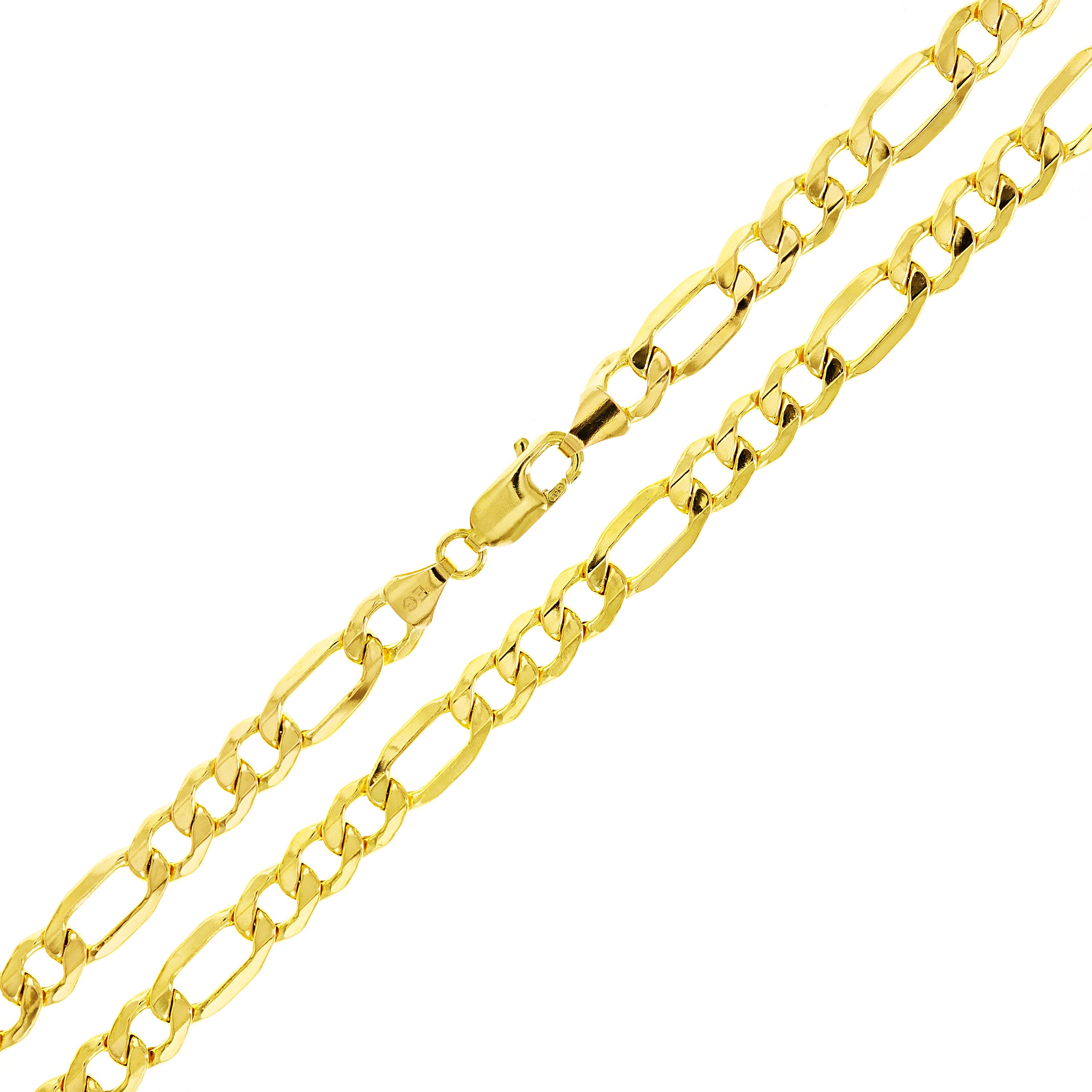 Italian 14k Yellow Gold Hollow Figaro Chain Necklace 20" 7mm 15 grams - 20" 15 grams