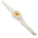 925 Sterling Silver Nugget Link Band Geneve Guadalupe Diamond Watch 7-7.5" 42 grams - 7" 42 grams