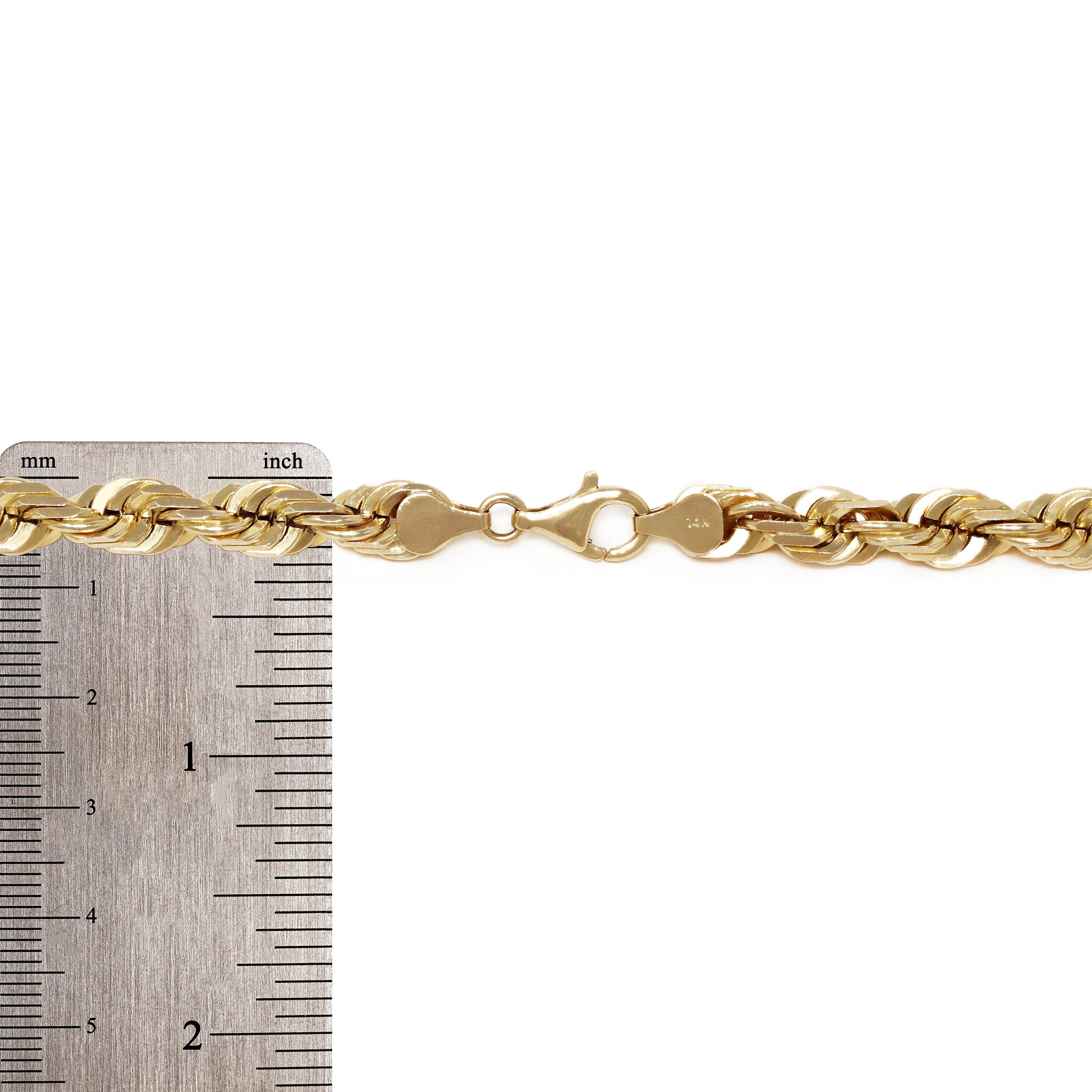 Men's 14k Yellow Gold Solid Diamond Cut Rope Chain Necklace 22" 7mm 89.1 grams - Yellow,22"