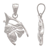 14k White Gold Wish Bone with Clover Lucky Pendant - White