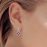 14k White Gold 0.30ctw Ruby & Diamond Vintage Flower Halo Drop Dangle Earrings - Ruby