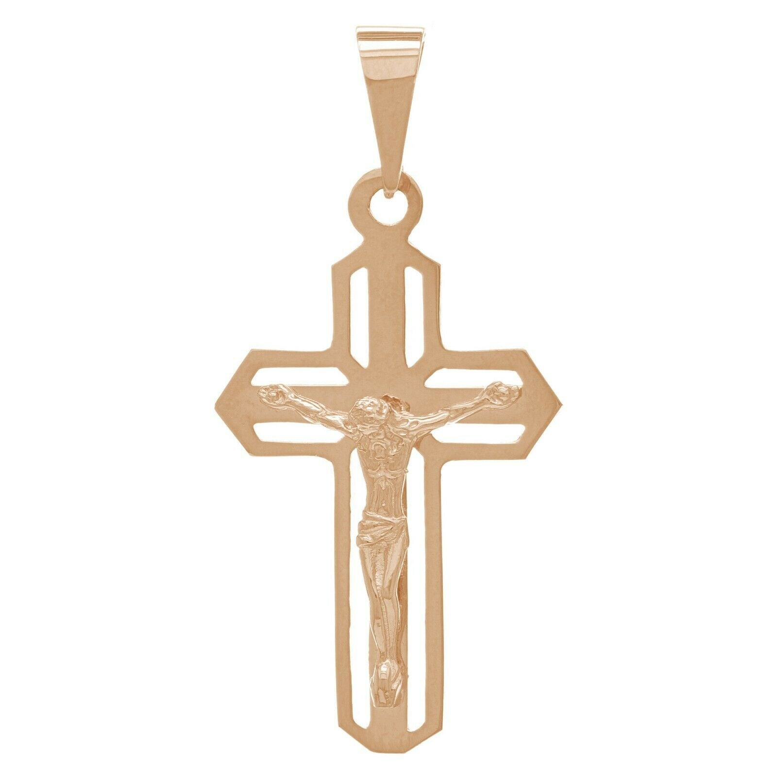 14k Rose Gold Jesus Christ Crucifix Cross Religious Charm Pendant 1.4" 2.6 grams - Rose