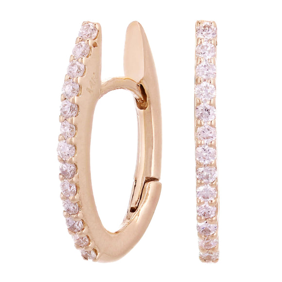 14k Rose Gold 0.28ctw Diamond Slim Short Oblong Oval Polished Hoop Earrings