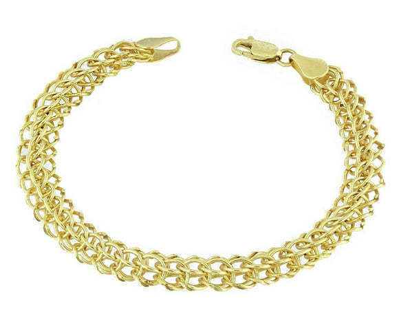 14k Yellow Gold Double Round Link Charm Bracelet 7.5