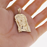 10k Yellow Gold Jesus Piece Jesus Christ Face Pendant Religious Charm 2.1" 12.5g - Yellow