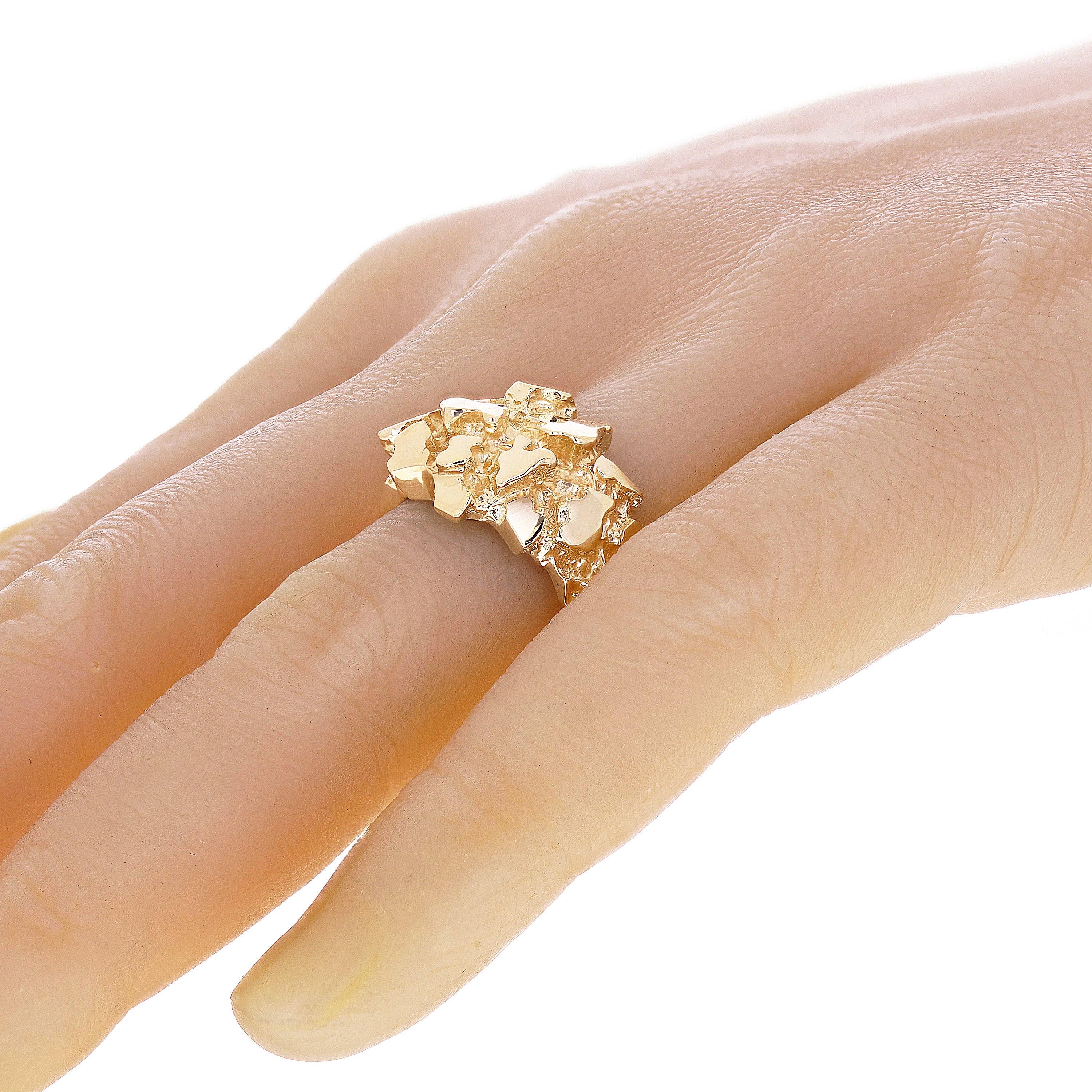 10k Yellow Gold Solid Nugget Ring Size 7 - 14.7mm 7.6 grams - Ring Size 7