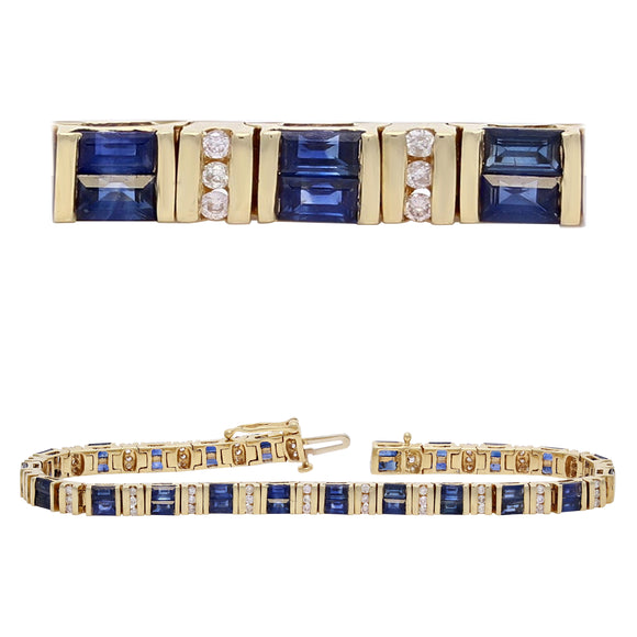 14k Yellow Gold 0.80ctw Sapphire & Diamond Channel Bar Link Bracelet 7