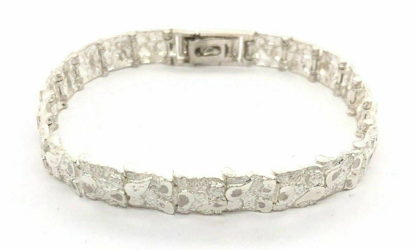 925 Sterling Silver Solid Nugget Bracelet Adjustable 8" 9.5mm 21.2 grams