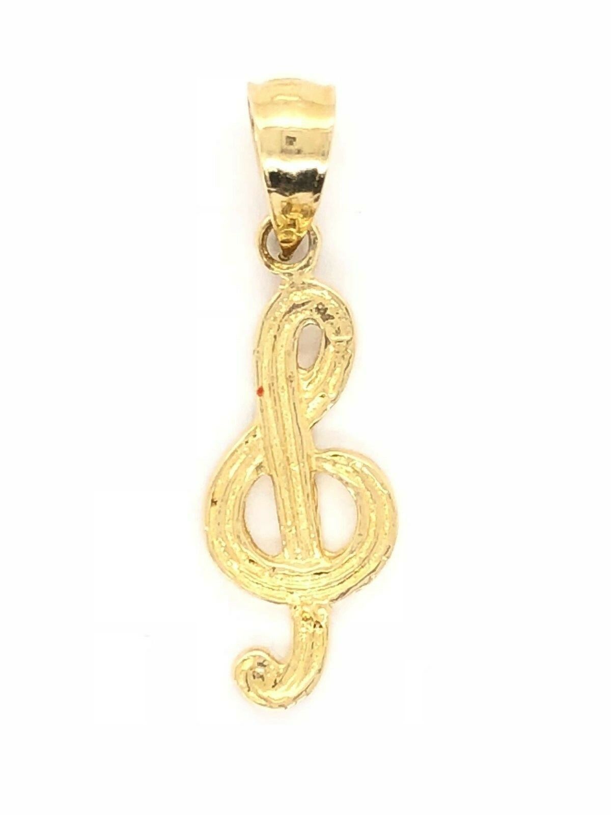 14k Yellow Gold Treble Clef Music Note Charm Pendant 0.9 gram