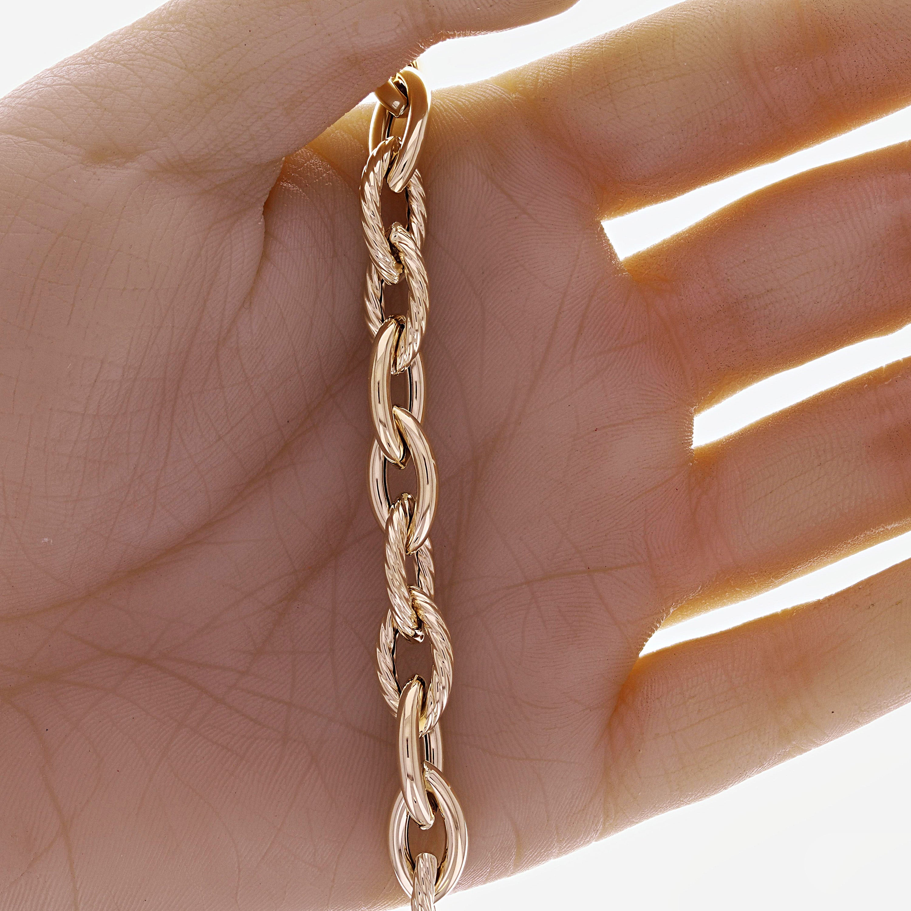 Italian 14k Yellow Gold Hollow Rope Textured Open Link Bracelet 8.5" 9.2 grams