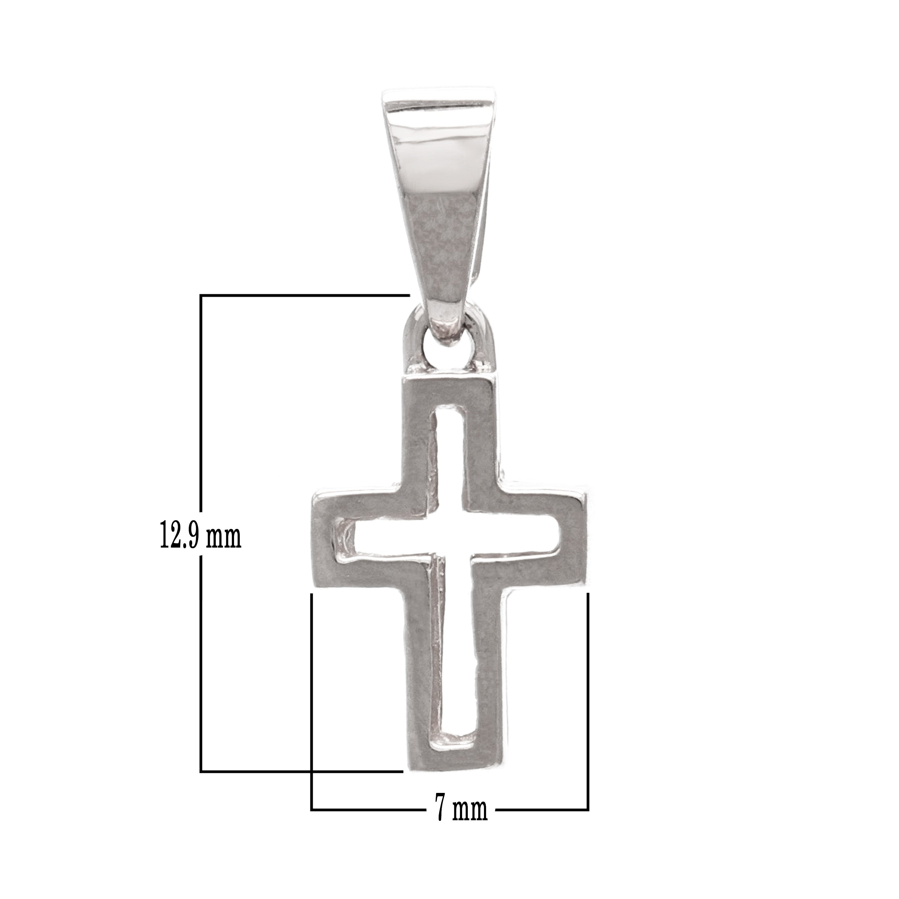 14k White Gold Small Double Sided Open 3D Cross Religious Charm Pendant 1.2g - White