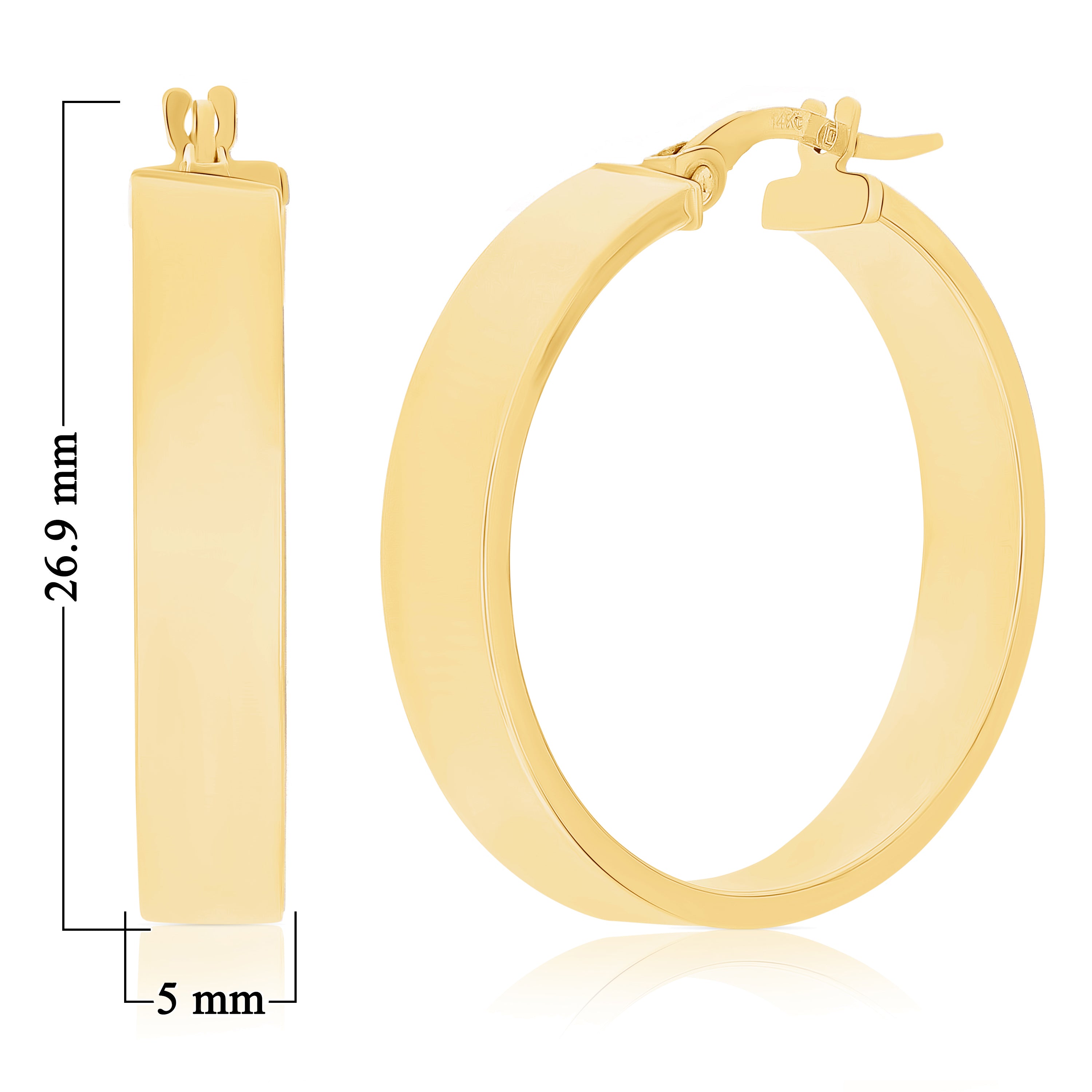 Italian 14k Yellow Gold Polished Medium Flat Tube Hollow Hoop Earrings