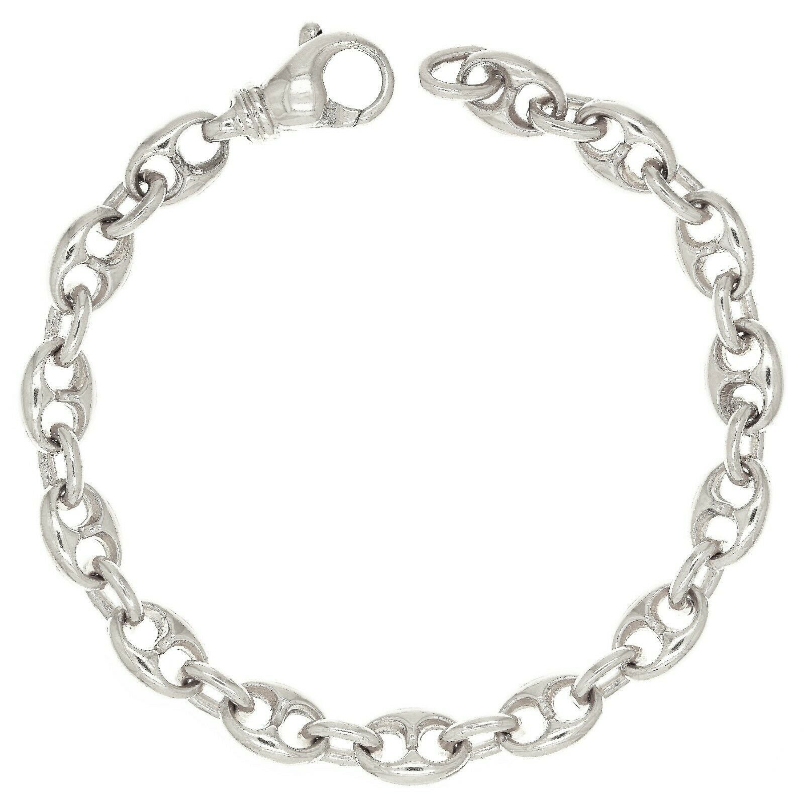 14k White Gold Handmade Fashion Link Bracelet 8" 7.5mm 27.5 grams - White,8"