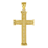 14k Yellow Gold Solid Diamond Cut Leaf Pattern Cross Pendant 1.9" 3.3 grams