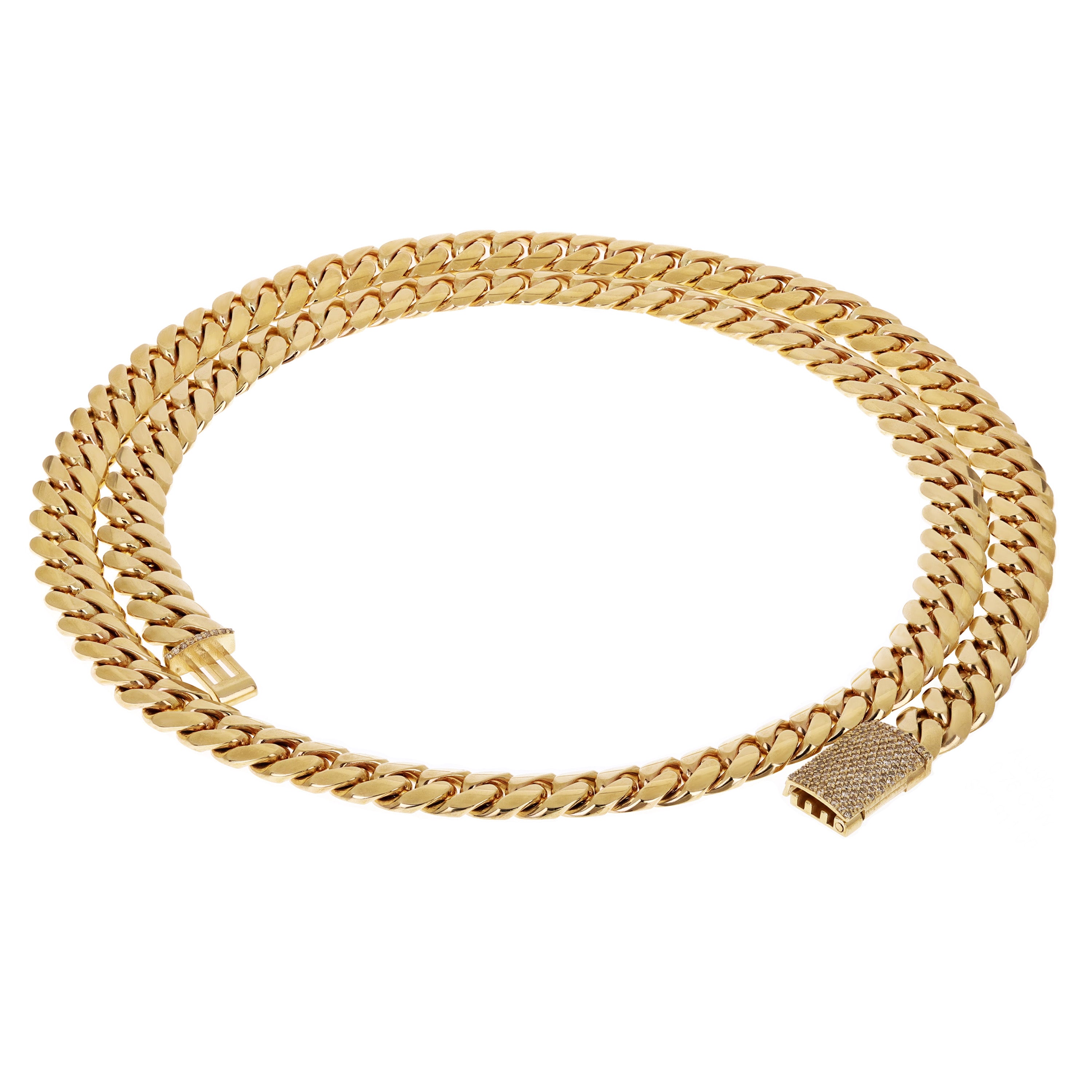14k Yellow Gold Miami Cuban Chain Necklace with Diamonds Box Clasp 26" 9.2mm 151.1g