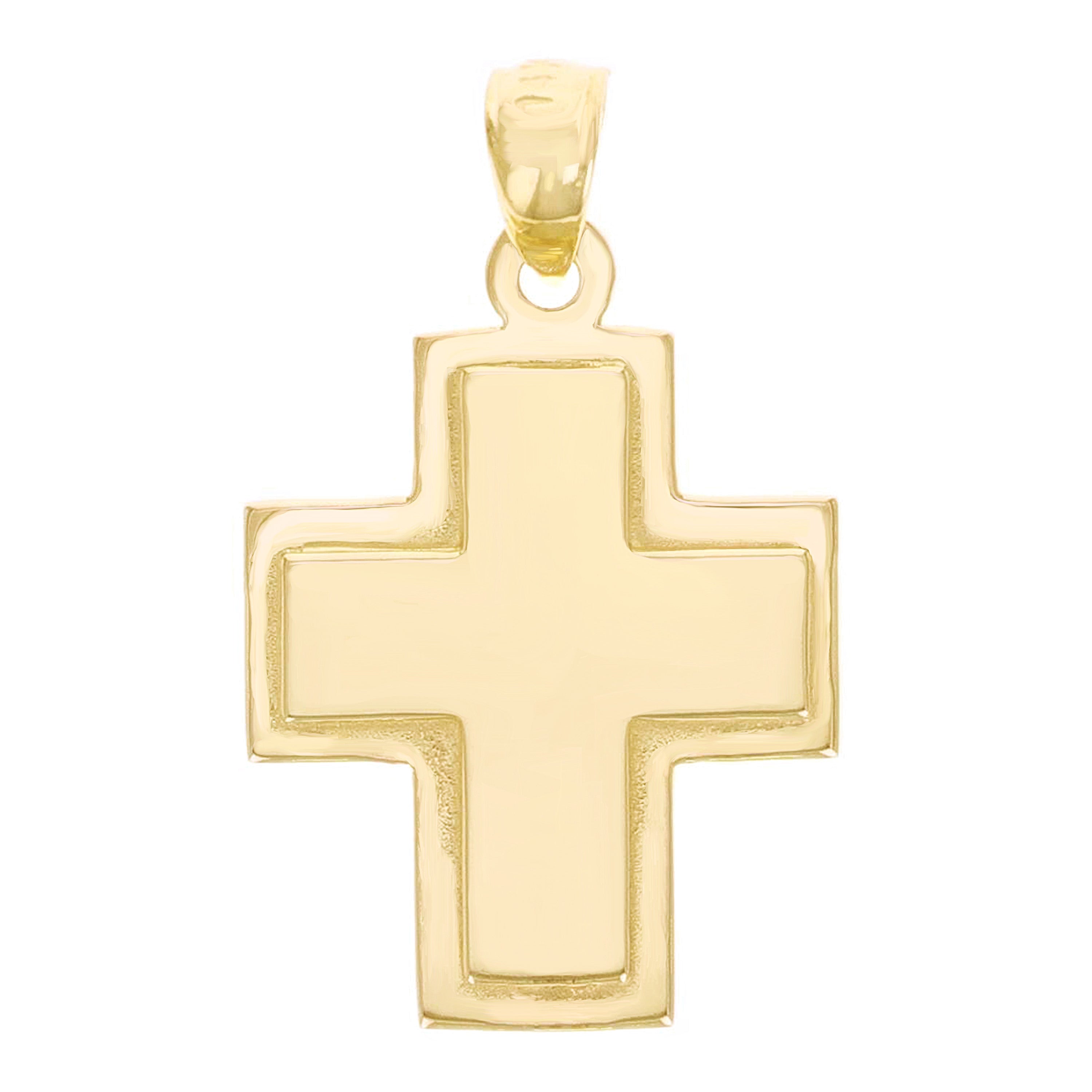 14k Yellow Gold Solid Embosded Cross Charm Pendant 1.1" 4.5 grams