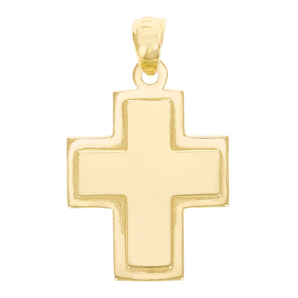 14k Yellow Gold Solid Embosded Cross Charm Pendant 1.1
