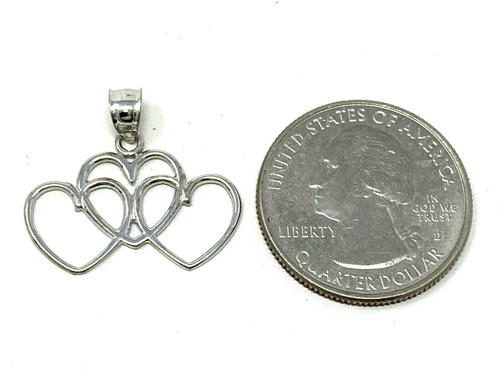 14k White Gold Solid Triple Heart Charm Pendant 1.2 grams