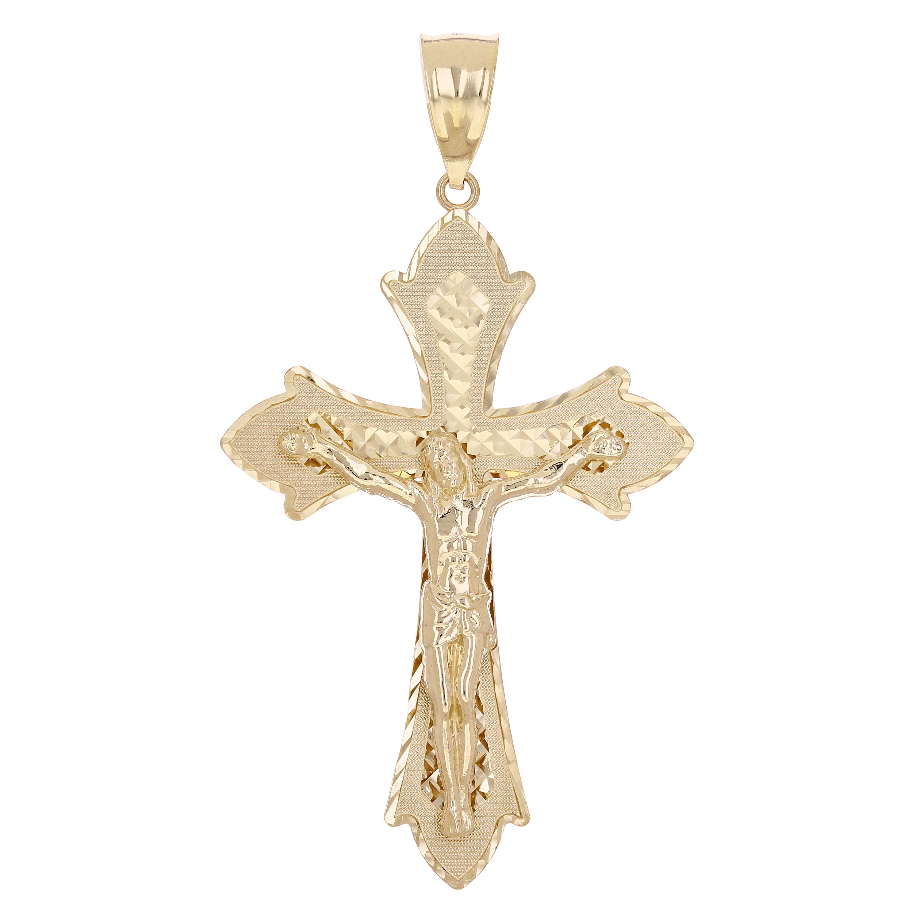 14k Yellow Gold Diamond Cut Jesus Cross Crucifix Pendant Charm 3" 9.2 grams