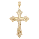 14k Yellow Gold Diamond Cut Jesus Cross Crucifix Pendant Charm 3" 9.2 grams
