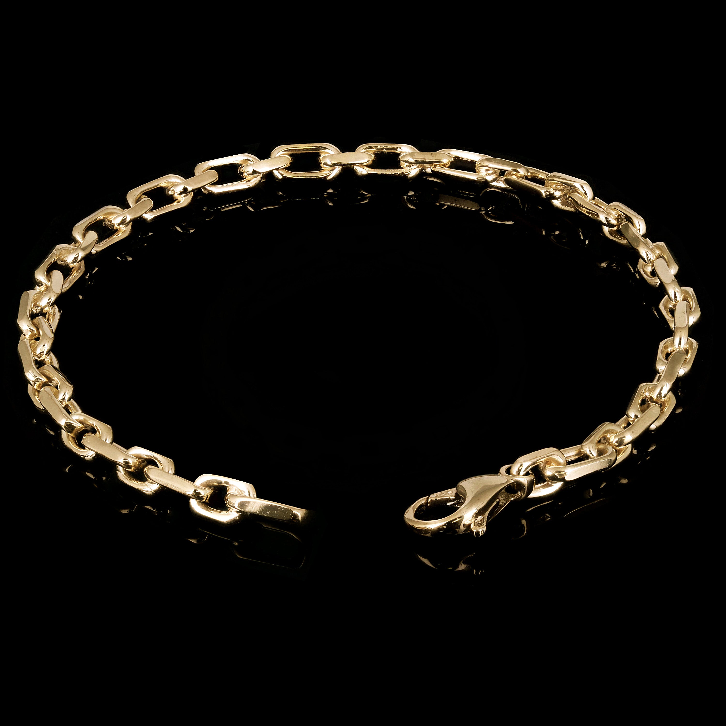10k Yellow Gold Handmade Square Rectangle Link Chain Bracelet 7" 4.5mm 11.5grams - 7" 11.5 grams