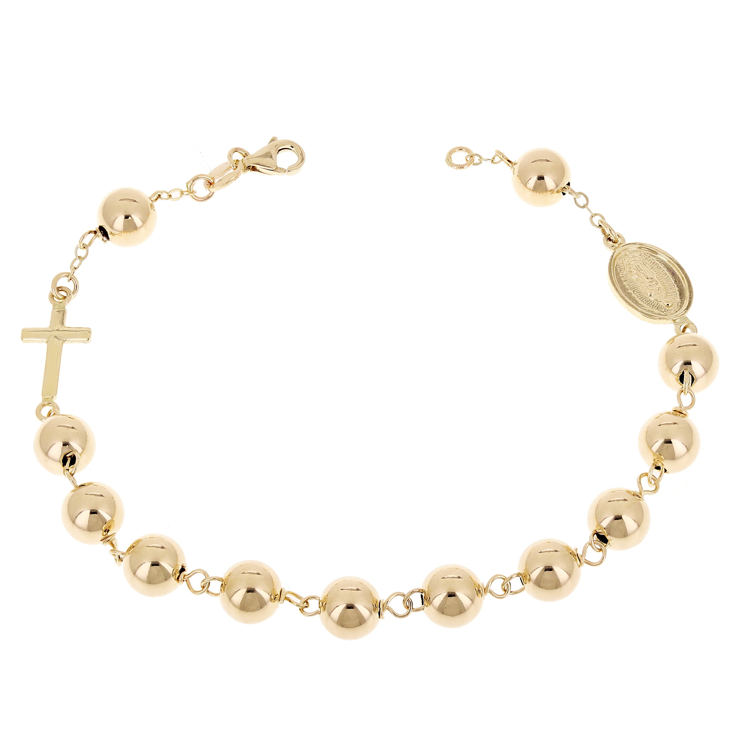 Italian 14k Yellow Gold Miraculous Medal Charm Rosary Bracelet 8" 7mm 6 grams