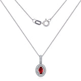 14k White Gold Oval Ruby Diamond Accent Halo Pendant Necklace 18" - Ruby