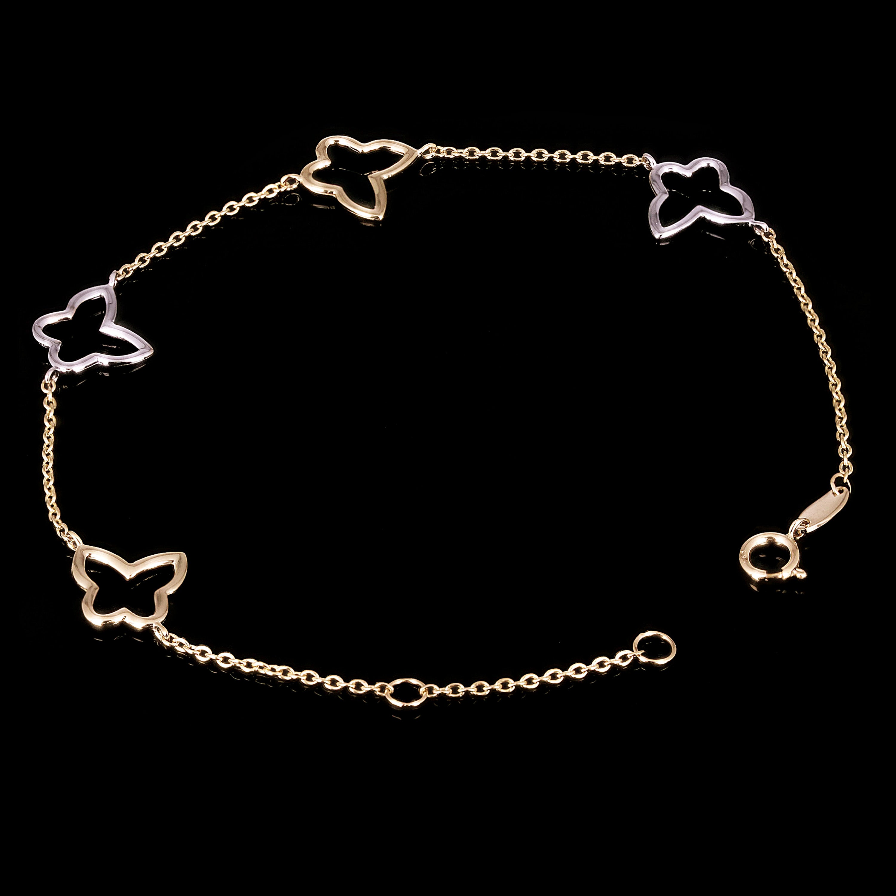 Italian 14k Yellow & White Gold Butterfly Link Charm Bracelet 7.5" 1.5 grams