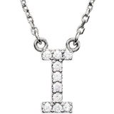 14k White Gold Diamond Initial Letter I Alphabet Rolo Pendant Necklace 18" - Letter I,White