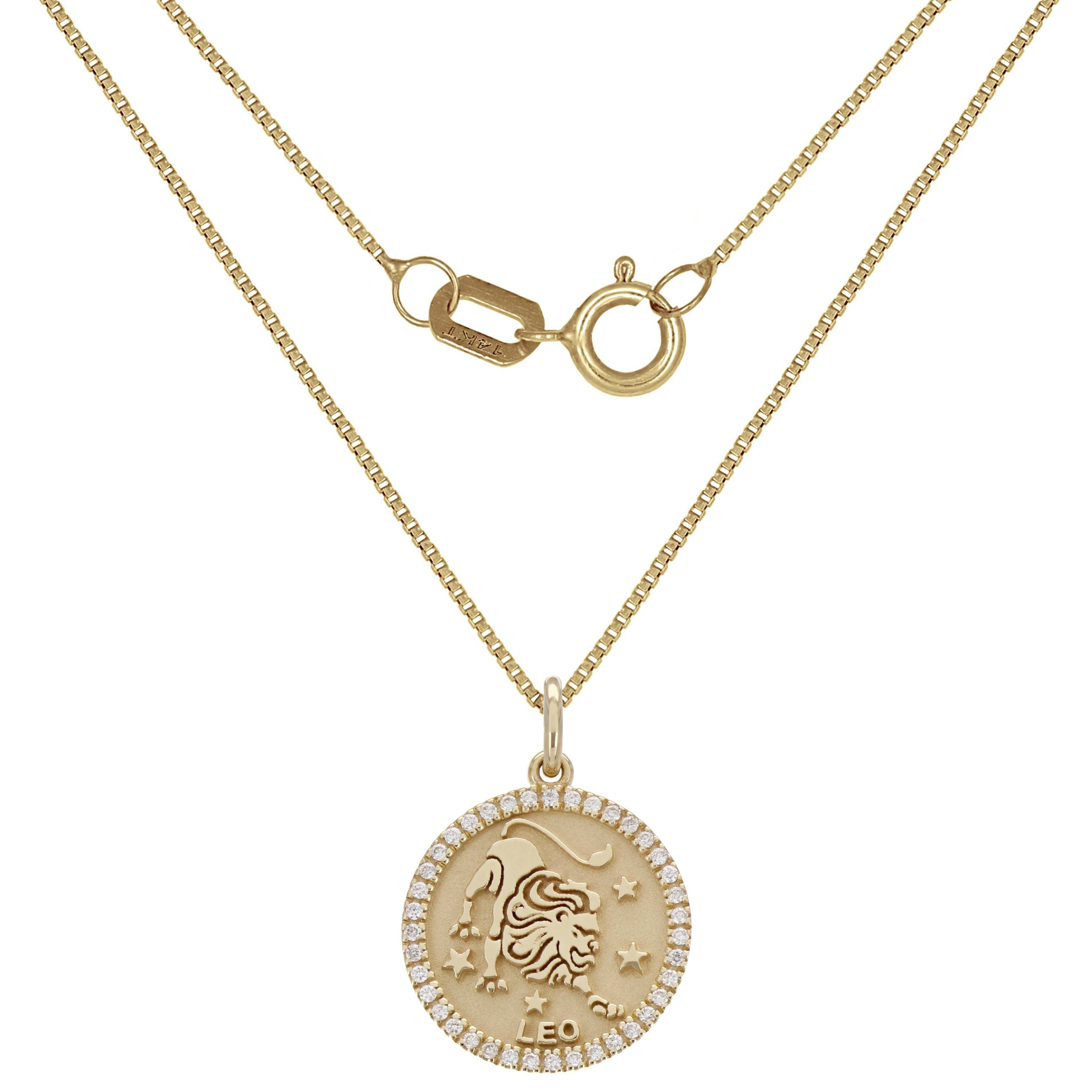 14k Yellow Gold Diamond Zodiac Sign Leo Pendant Necklace 18" - Leo,Yellow